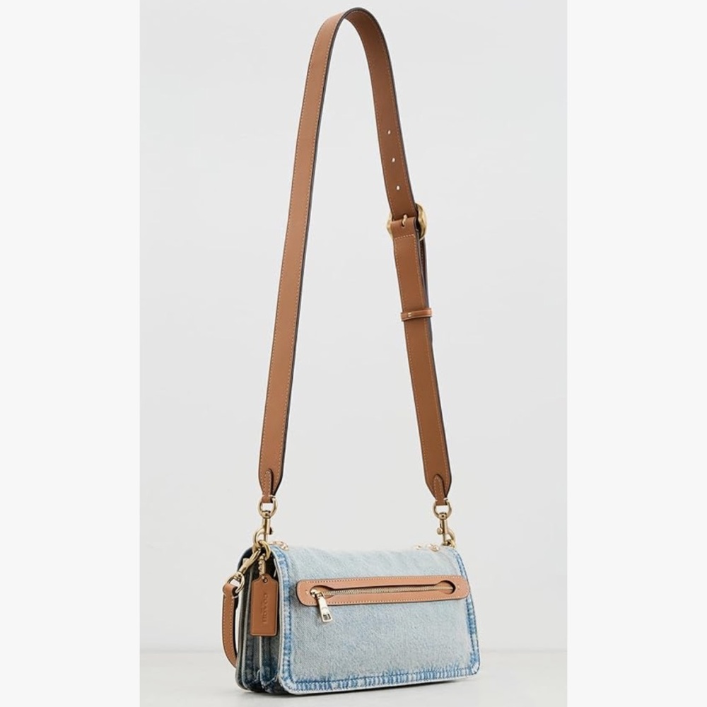 Coach Tabby 26 Denim Shoulder Bag Crystal Embellished Blue Gold Crossbody NWT - Picture 3 of 12